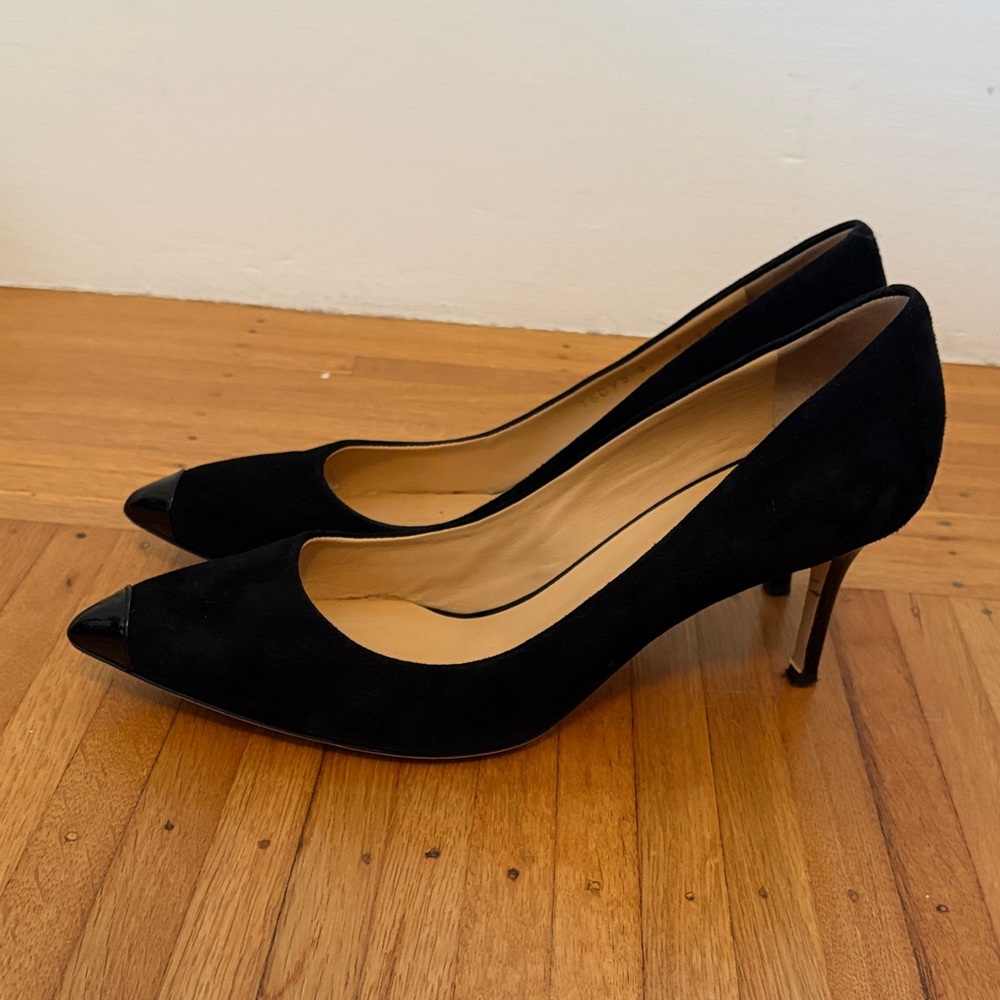 Guiseppi Zanotti Cap Toe Black Pointed-Toe Suede Pumps -Women's Classic Heel